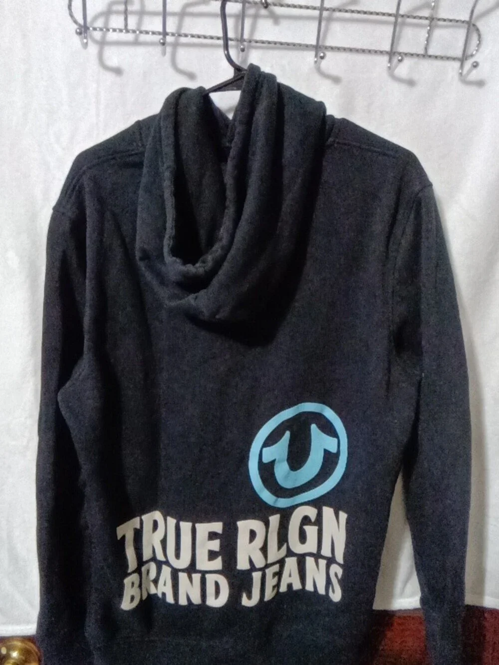 True Religion Black Hoodie with Light Blue Logo